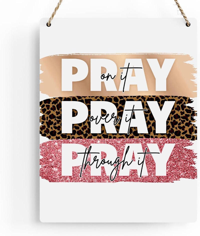 BELLOWDEER Inspirational Decor Pray On It Bible Verse Wall Art Christian Gifts for Women Scripture Wooden Hanging Sign for Modern Home Office Kids Room Bathroom Bedroom Wall Art Decoration 8 x 10 Inches - Image 1